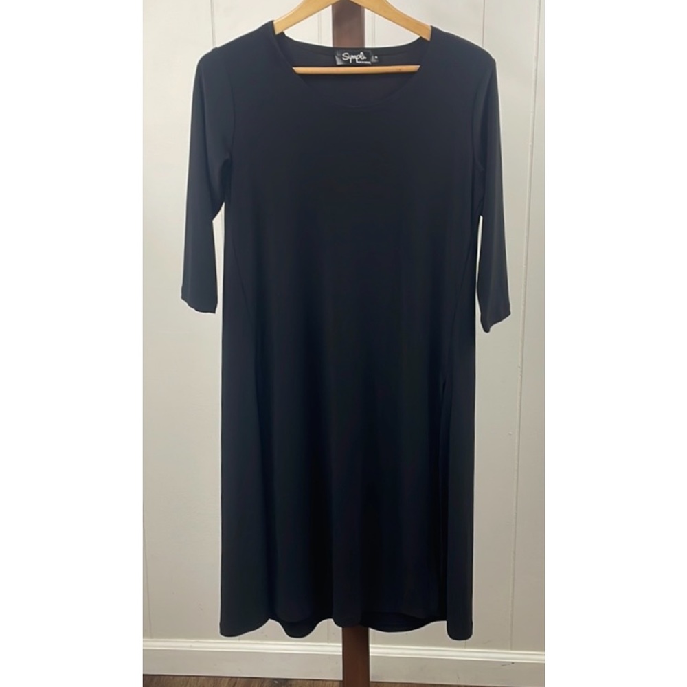 Sympli Black 3/4 Length Sleeve Side Slit‎ Tunic Top